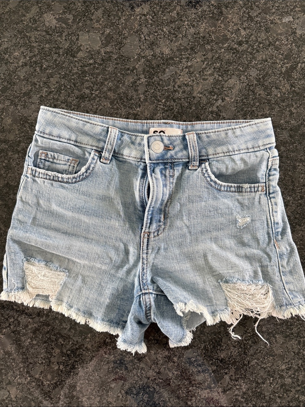 Girls Distressed Light Blue Denim Shorts - 7